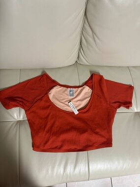 Madewell Rust Red Ribbed Scoop Crop Top